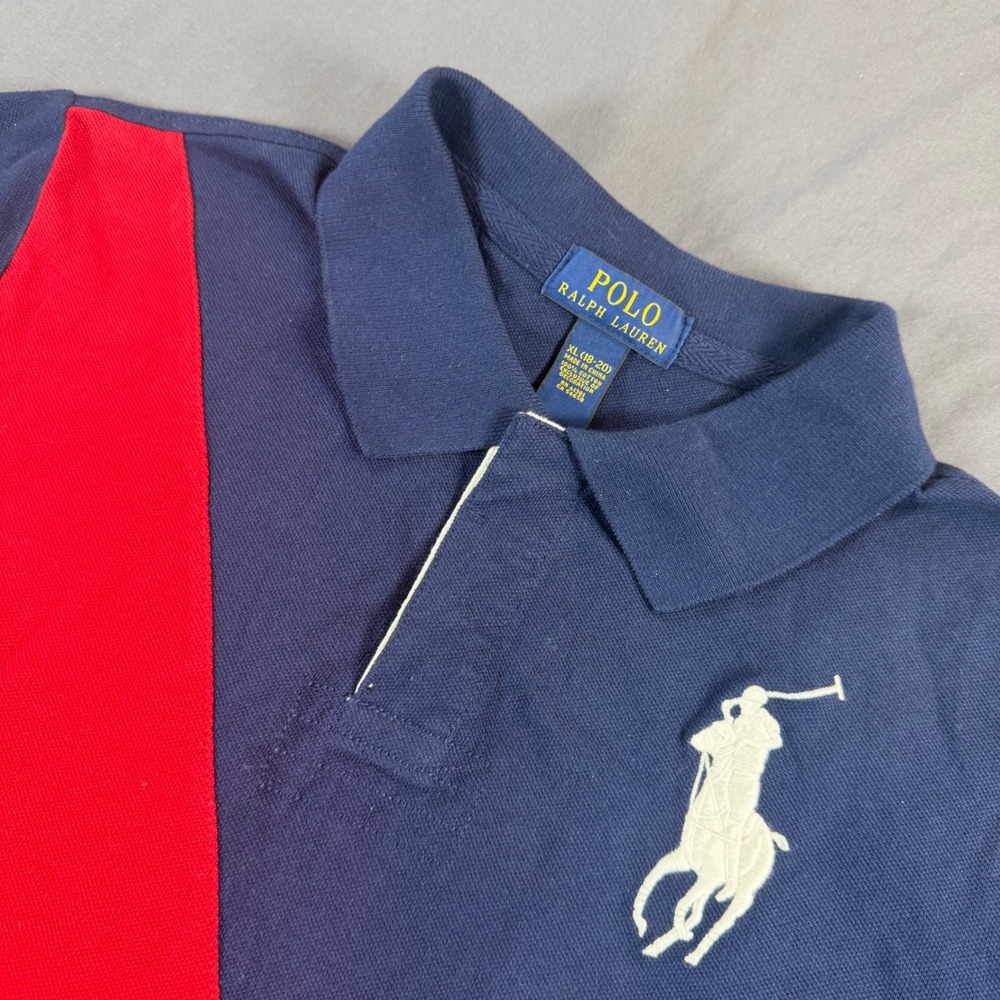 Polo Ralph Lauren Boys XL 18-20 Navy Blue Red Sash Big Pony American Flag Polo